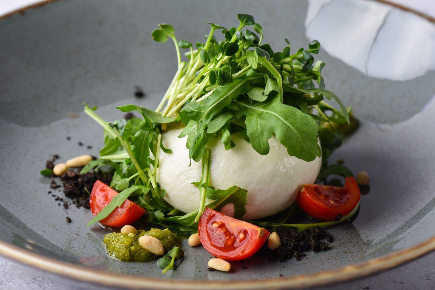 Burrata mozzarella with basil pesto