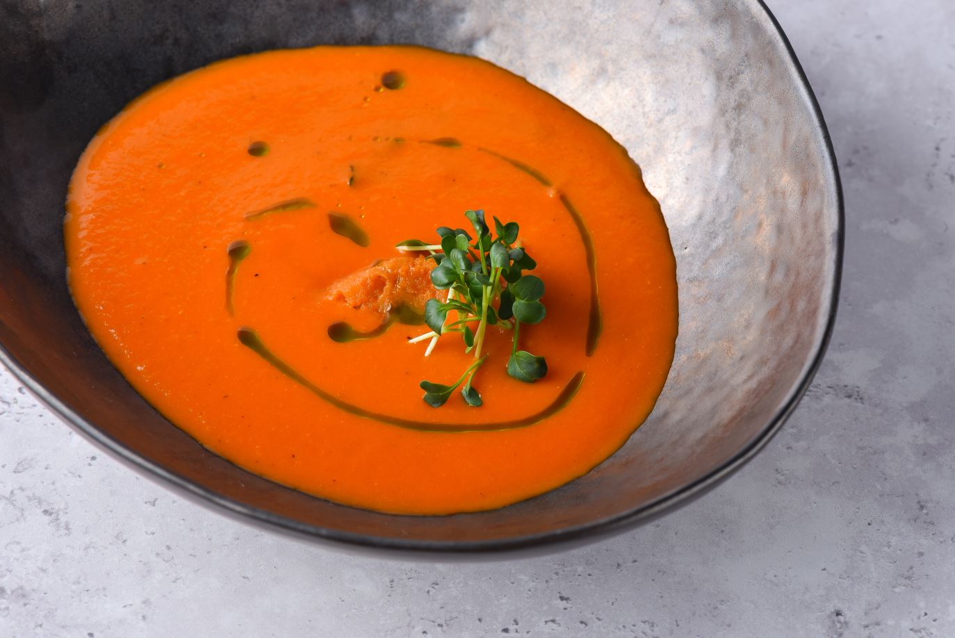 Tomato soup with side dish